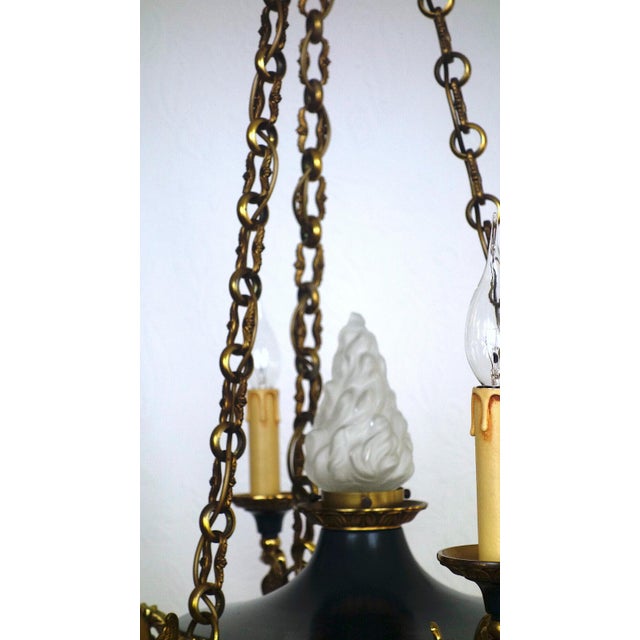 Empire French Bronze and Glass Chandelier from Lucien Gau, 1940s For Sale - Image 4 of 14