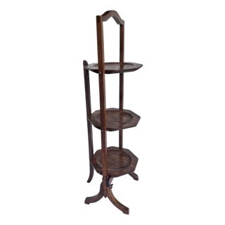 Antique Edwardian Quartersawn Oak 3-Tier Folding Cake Stand For Sale