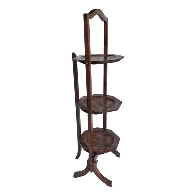 Antique Edwardian Quartersawn Oak 3-Tier Folding Cake Stand For Sale
