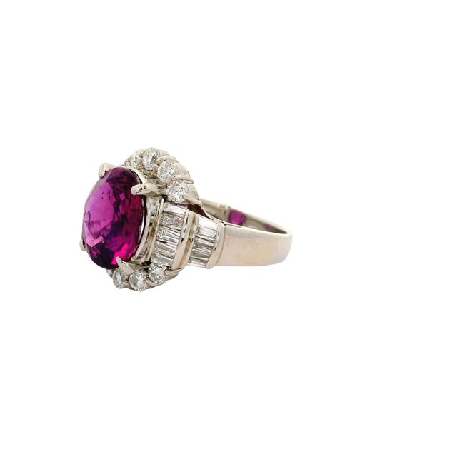 Early 21st Century 4.41 Carat Vivid Purplish Red Ruby Diamond Platinum Ring, Aigs Certified, Size 5.75 For Sale - Image 5 of 7