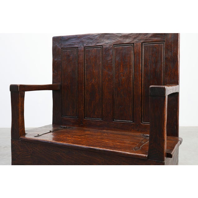 19th Century Rustic Oak Carved Bench with Storage Compartment, France For Sale - Image 4 of 16