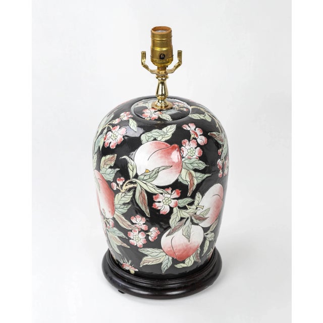 Vintage Black and Peach Fruit Pattern Table Lamp For Sale - Image 9 of 10