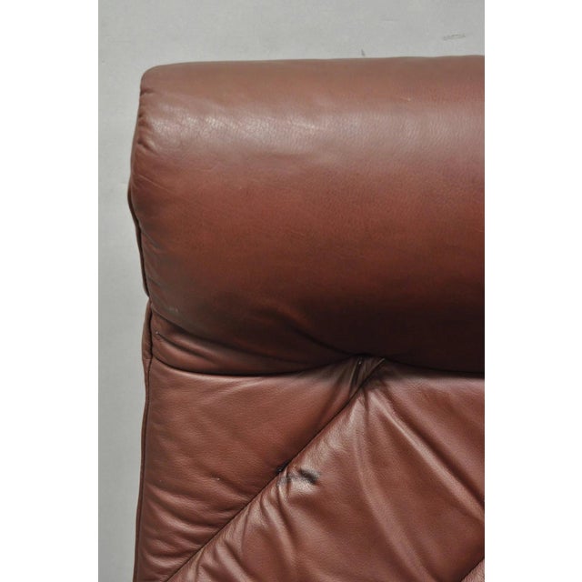 Brown Vintage Ekornes Stressless Brown Leather Reclining Swivel Lounge Chair & Ottoman For Sale - Image 8 of 18