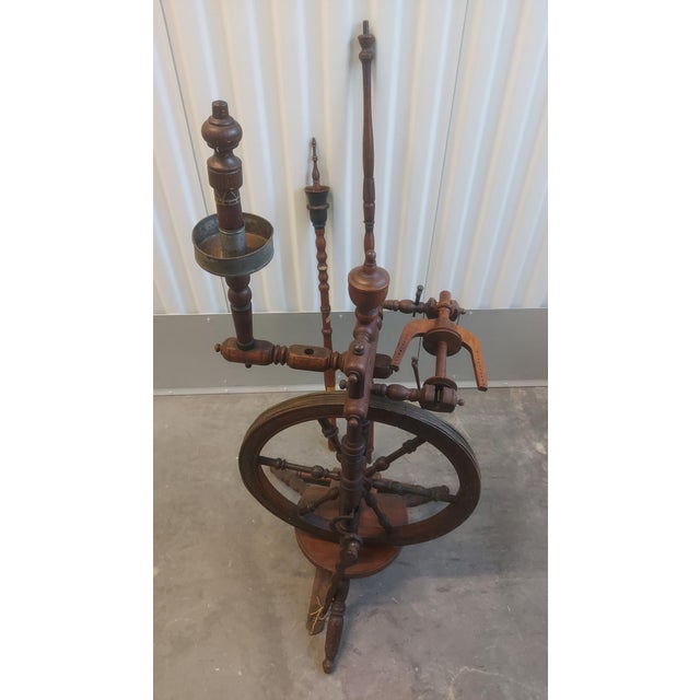 18th-Century European Antique Spinning Wheel — Complete With Distaff, Bobbins & Drive Wheel, Walnut For Sale - Image 15 of 15