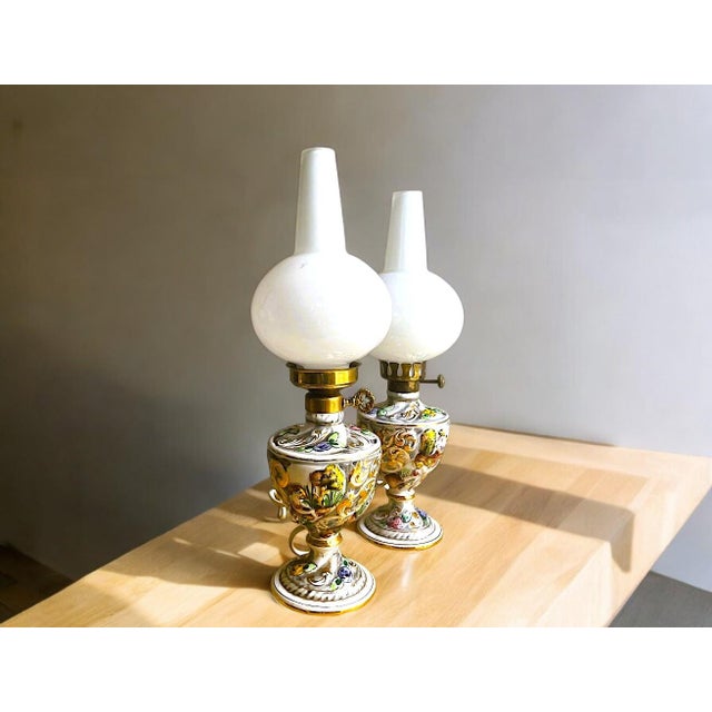 Portuguese Porcelain Hand Painted Table Lamps by Alcobaça Porcelain Factory, Set of 2 For Sale - Image 3 of 18