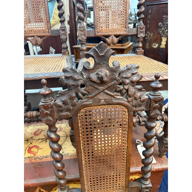 Set of 6 19th-Century French Renaissance Carved Walnut Hunting Chairs For Sale - Image 14 of 17