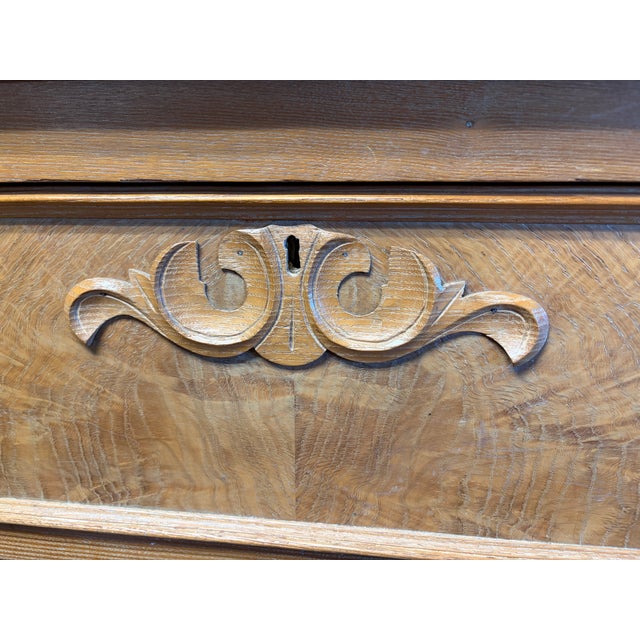 Late 19th Century Vintage Chest With Original Appliqués and Pear Carved Handles, Racetrack Molding Drawers For Sale - Image 5 of 12