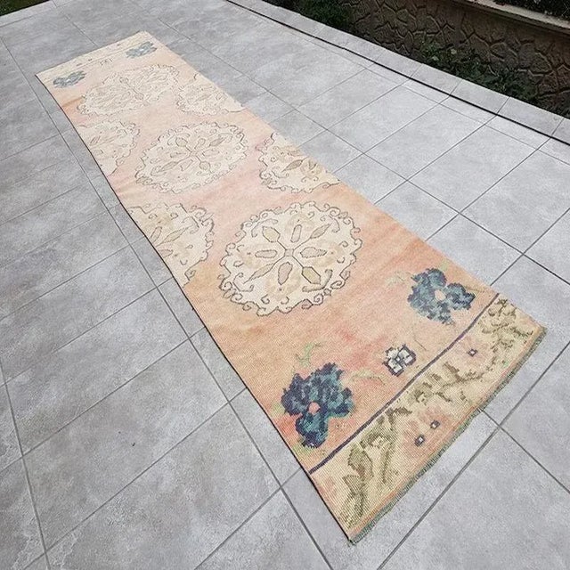 Orange Oushak Wool Muted Hallway Rug, 1960s For Sale - Image 8 of 11