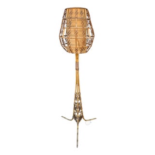 Rattan Floor Lamp in the style of Louis Sognot, France, 1950s For Sale
