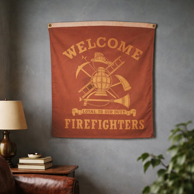 These vintage firefighting convention banners are made from a cotton cloth with authentic fading on front side. Each flag...