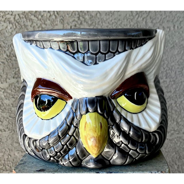 Whimsical Late 20th-Century Studio Pottery “Two-Faced” Owl Earthenware Cachepot For Sale - Image 14 of 18