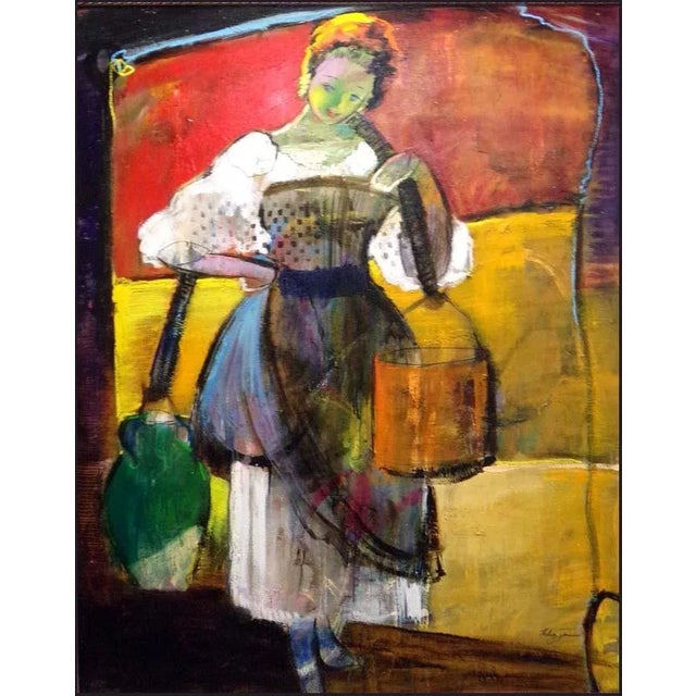 "Village" Helen Zarin Original Abstract Figurative Signed Oil Painting For Sale - Image 4 of 4