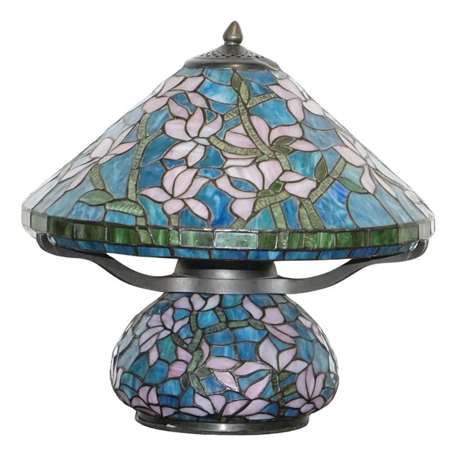 Art Nouveau Floral Lamp in Tiffany Style Stained Glass For Sale