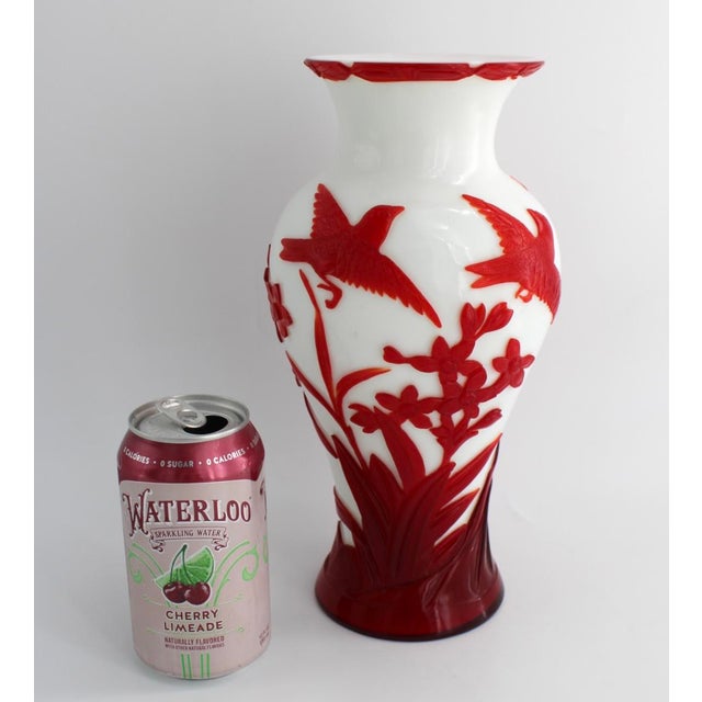Antique Chinese Red and White Peking Glass Vase, Hand Carved, C1900, 10.75” For Sale - Image 12 of 12