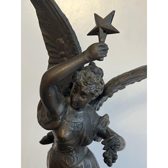 Bronze Early 20th Century Bronze Statue "Stelle" Winged Woman Angel Standing on Stared Globe Signed Par Rousseau For Sale - Image 8 of 12