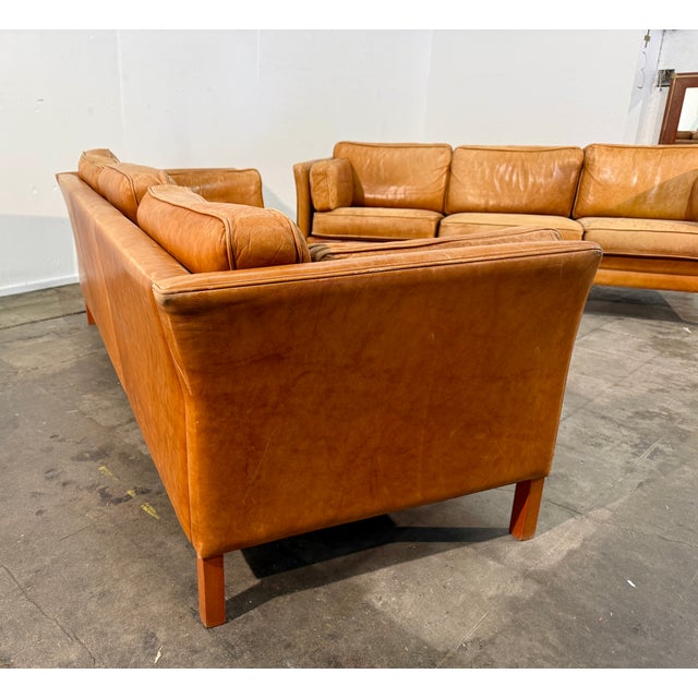 Brown Pair of Three-Seat Leather Sofas in Original Leather, by Mogens Hansen For Sale - Image 8 of 11