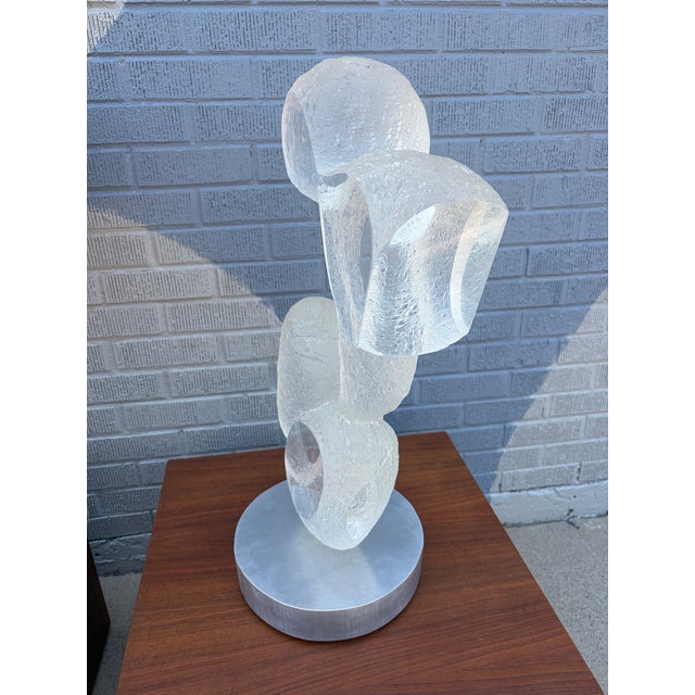 Mid 20th Century Monumental Textured Art Acrylic Abstract Sculpture on Brushed Aluminum Base by Sally Mattikow For Sale - Image 5 of 9