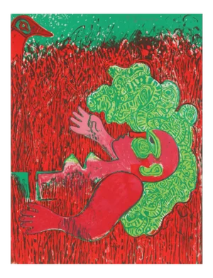 Dans l'infinie verticalite de l'herbe la femme, Lithograph by Corneille