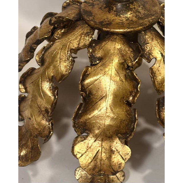 Metal Vintage Banci Firenze Style Hand-Gilt Oak Leaf Pendant Light For Sale - Image 7 of 12
