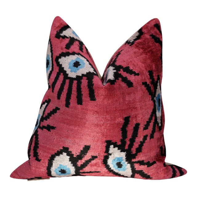 Contemporary Handmade Velvet Evil Eye Good Luck Throw Pillow & Down Feather Insert For Sale