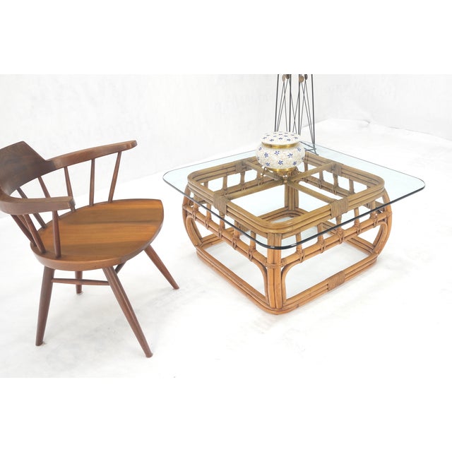 Mid-Century Modern Ficks Reed Bamboo & Reed Square Glass Top Coffee Table c.1970s Mint! For Sale - Image 3 of 11
