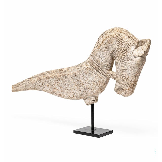 Mid-Century Modern 1980s Large 45" Hand-Carved Monumental Architectural Horse Bust on Gallery Stand For Sale - Image 3 of 6