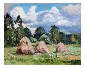 Edgars Vinters, Haystacks, 1984, Oil on Cardboard