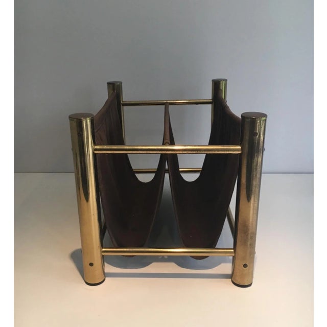 1970s Circa 1970 French Gilt Metal and Fabric Magazine Rack For Sale - Image 5 of 10