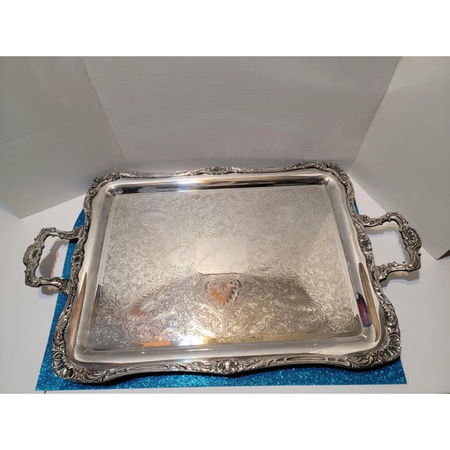 Silver Vintage Wm Roger's Silver Plate Serving Tea Coffee Set With Tray and Hot Water Pot on Stand- 7 Pieces For Sale - Image 8 of 13