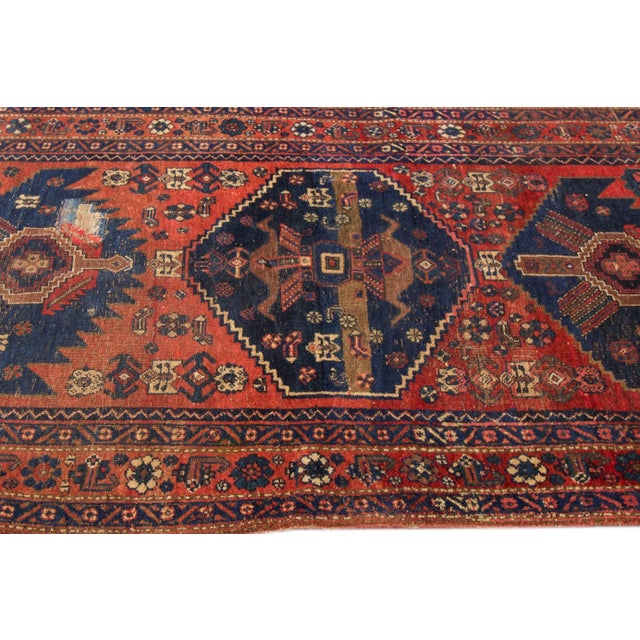 1960s Vintage Persian Handmade Blue Medallion Wool Rug For Sale - Image 5 of 6