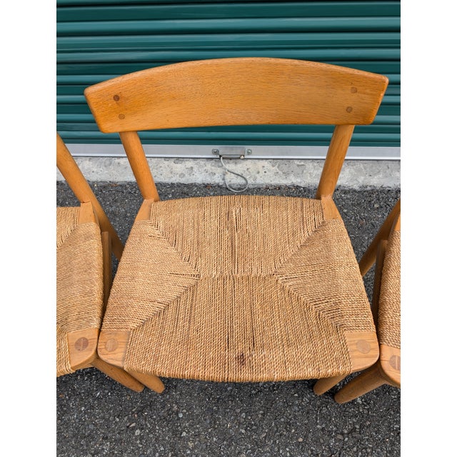 1950s Borge Mogensen by Karl Andersson Öresund Swedish Oak Rush Dining Chairs Set of 3 For Sale - Image 9 of 18