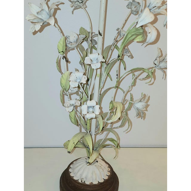 Mid 20th Century Mid 20th Century Mid Century Modern Italian White Lily Tole Table Lamps - a Pair For Sale - Image 5 of 9