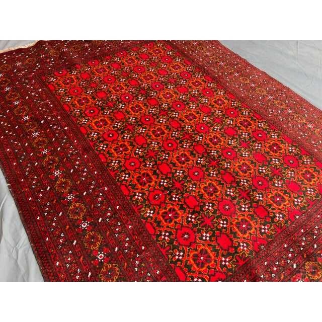 6'8" X 8'6" Vintage Turkmen Bashiri Soft Rug, Red & Brown Geometric Tribal Wool Pile Area Rug For Sale - Image 6 of 9
