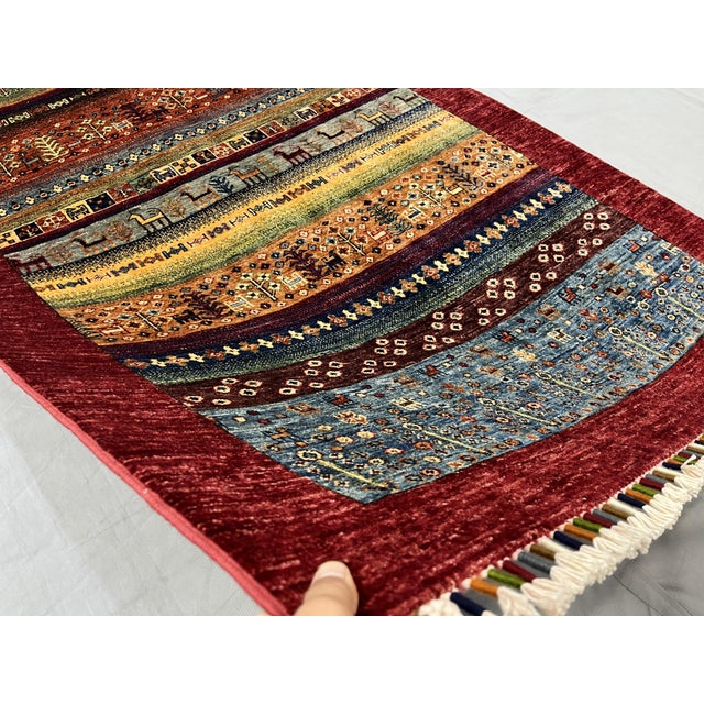 Red Khorjin Saddlebag Design Rug With Animal Motifs, 4'2" X 6' For Sale - Image 12 of 14