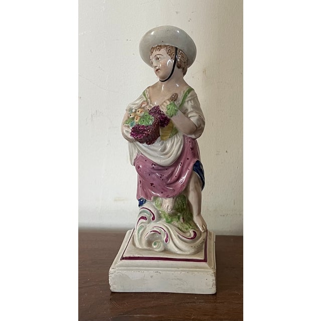 Pink Antique 18th Century James Neale & Co. Staffordshire Pearlware Four Season Figures of Spring, Summer, Autumn & Winter Circa 1780 - a Set of 4 For Sale - Image 8 of 12