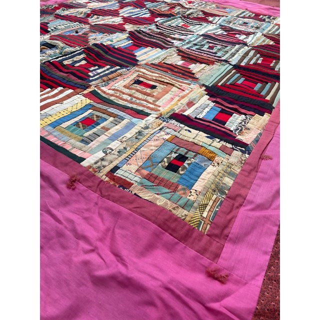Antique Victorian Patchwork Log Cabin Quilt For Sale - Image 4 of 12