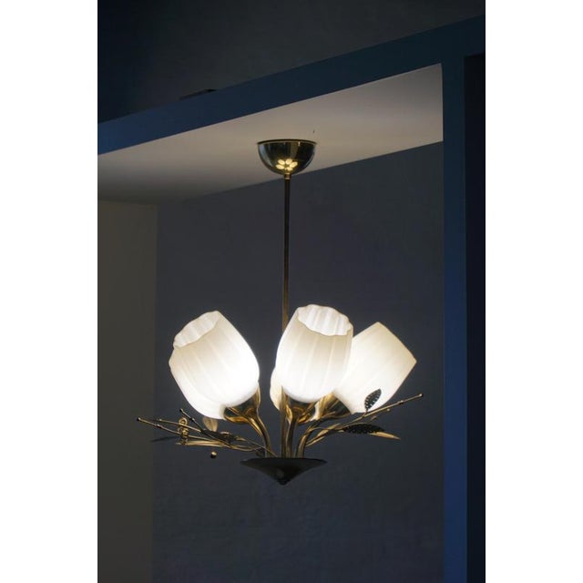 Mid-Century Modern Five-Light Ceiling Lamp with Opaline Glass Shades from Itsu, Finland, 1940s For Sale - Image 12 of 16