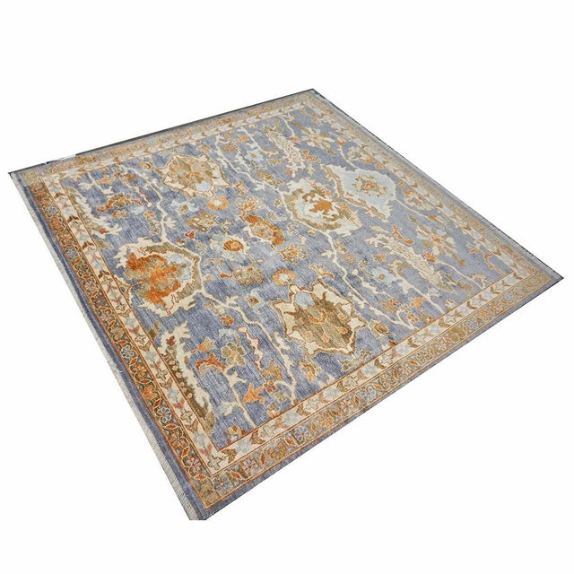 Textile Indian Wool Sultanabad Masters Square 6 x 6 Blue, Orange & Ivory Handmade Area Rugs: #1143145 For Sale - Image 7 of 12