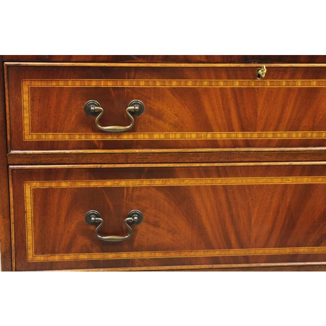 Vintage English Edwardian Style Mahogany Pinwheel Inlay 3 Drawer Dresser Chest For Sale - Image 4 of 12