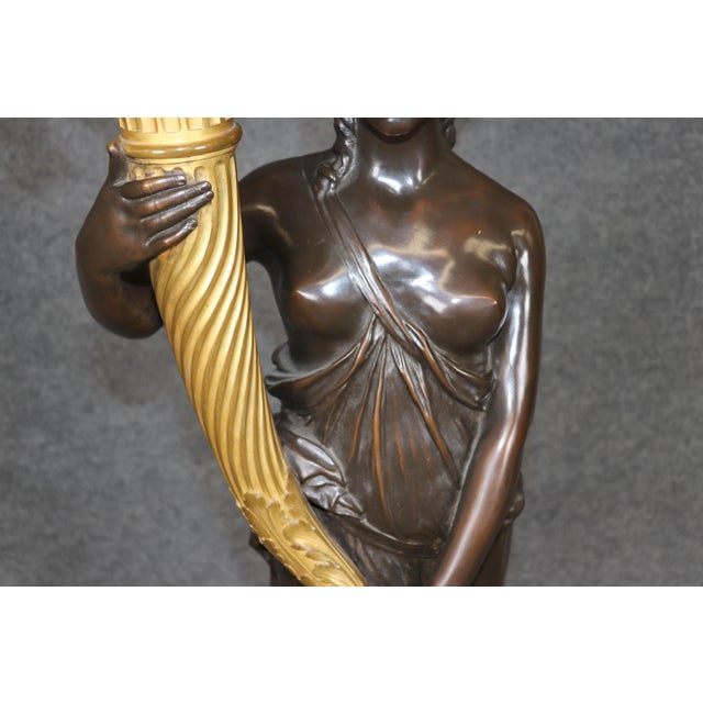 Life Size Bronze Tand Marble Torchiere Attributed to Barbedienne or Susse Freres For Sale - Image 10 of 15