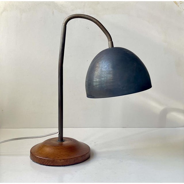 Vintage Scandinavian Industrial Table Lamp in Oak & Grey Steel, 1950s For Sale - Image 12 of 12