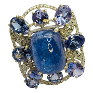 Bochic "Orient" Natural Diamond & Tanzanite Cocktail Ring Set In 18K Gold & Silver For Sale