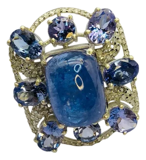 Bochic "Orient" Natural Diamond & Tanzanite Cocktail Ring Set In 18K Gold & Silver