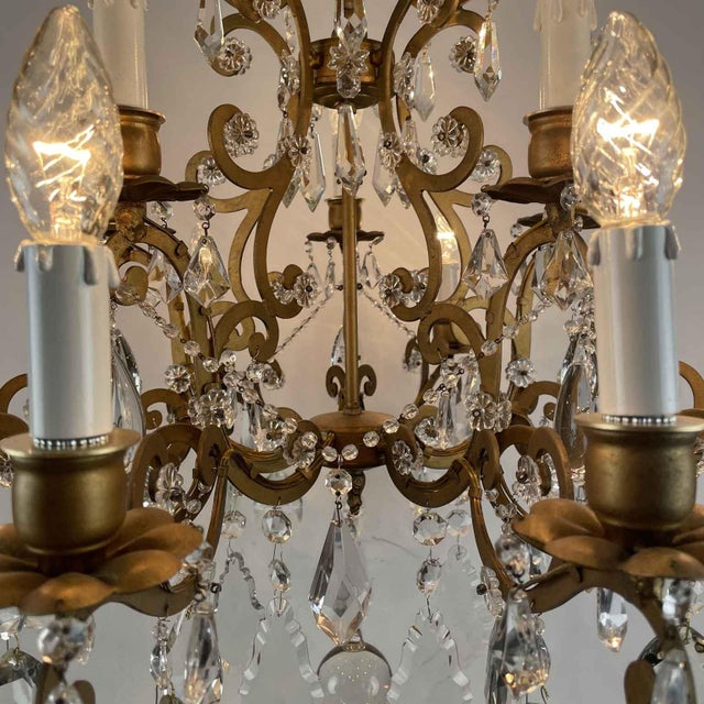 Gilded Iron and Crystal Chandelier For Sale - Image 10 of 12