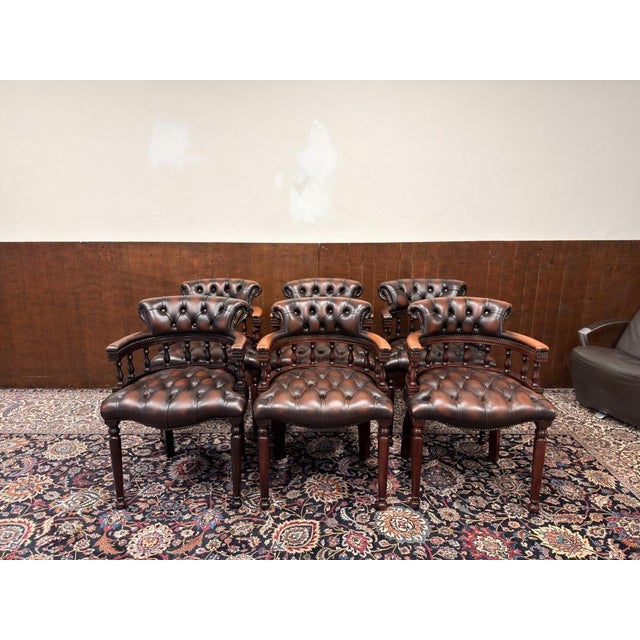 English Chesterfield Chairs, Set of 6 For Sale - Image 4 of 18