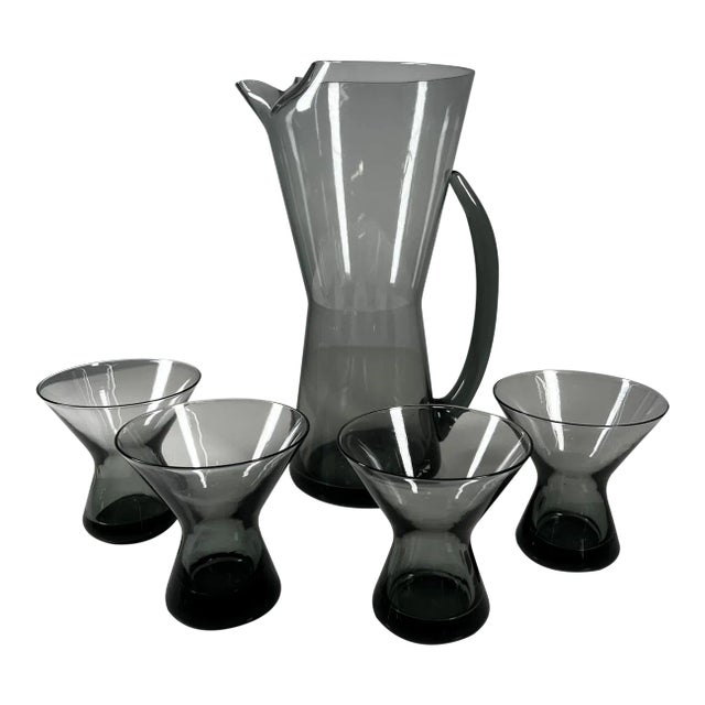 1958 Morgantown Wv Hoffman House Glass Martini Pitcher & Four Glasses For Sale