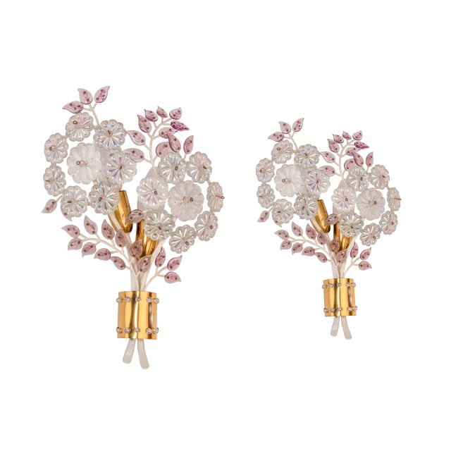 Brass Wall Sconce with Crystal Flowers For Sale - Image 9 of 9