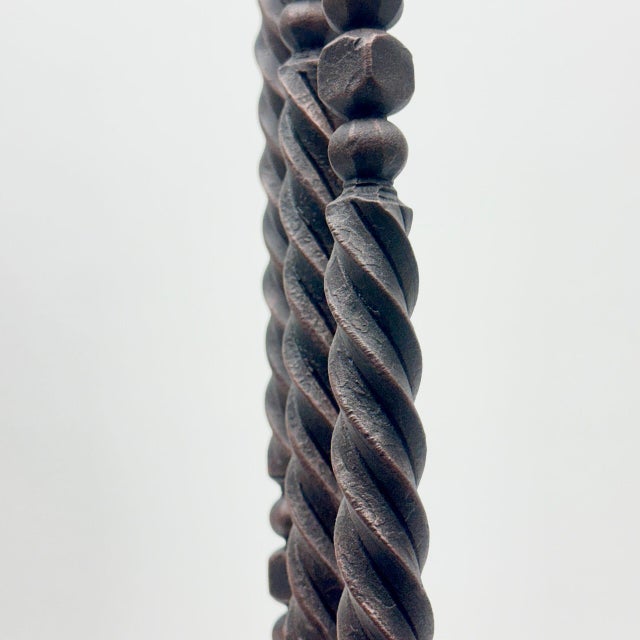 Hand Forged Iron Candelabra Set of 3 (93-113cm) Antique Copper Finish Barley Twist Stem with Socket and Drip Plate For Sale - Image 6 of 9