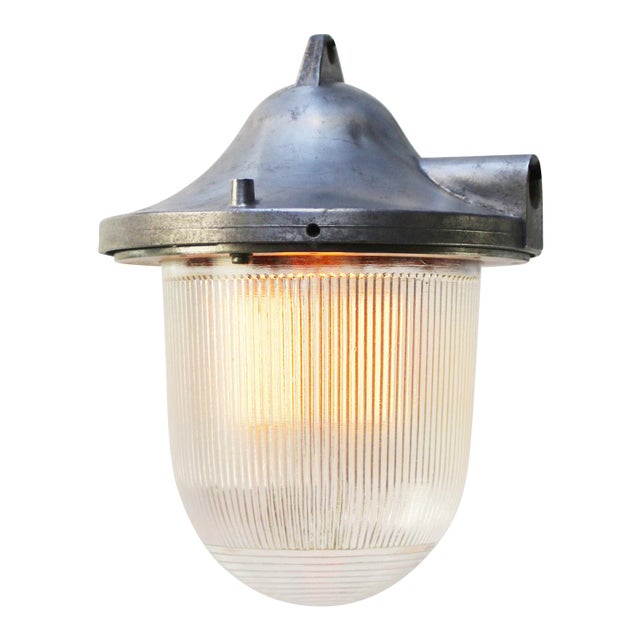 Vintage Industrial Silver Metal and Glass Pendant Lamp from Holophane For Sale - Image 4 of 7