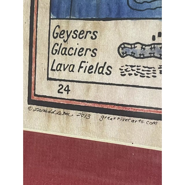 Illustration Hand Colored Iceland Historical Map Lisa Middleton Geysers Glaciers Lava Fields For Sale - Image 3 of 6